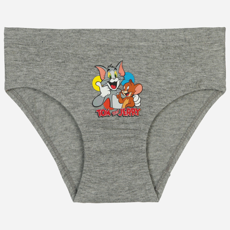 Grey kids cotton underwear with Tom and Jerry cartoon print on front