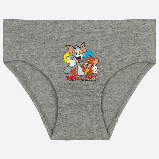 Grey kids cotton underwear with Tom and Jerry cartoon print on front