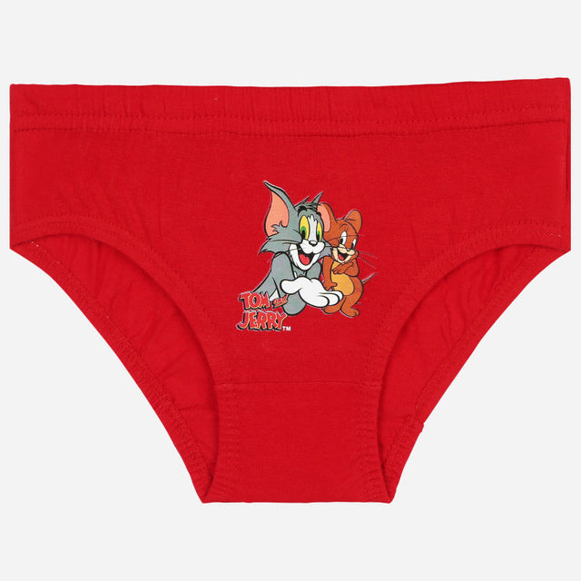 Red kids' underwear with Tom and Jerry cartoon print on front, soft cotton innerwear