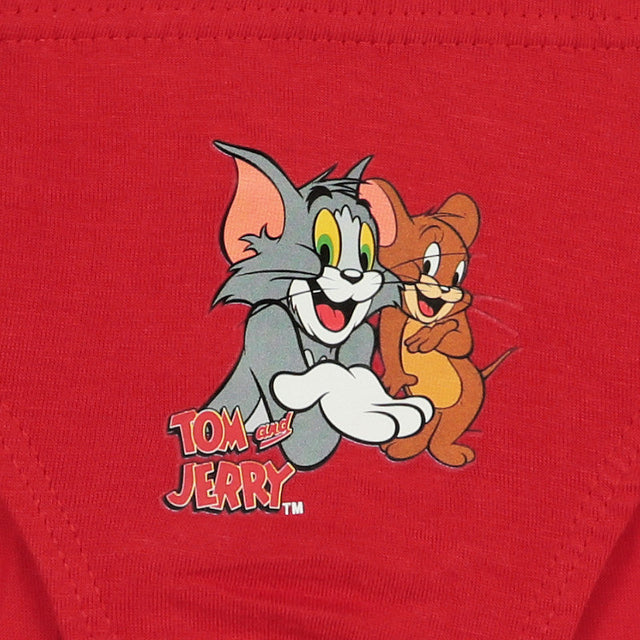 Red kids innerwear with Tom and Jerry cartoon print, comfortable cotton fabric