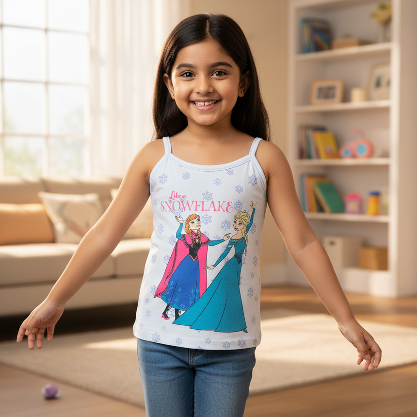 Bodycare Frozen Girls Cotton Vest Dori Neck Sleeveless Solid Pack Of 3
