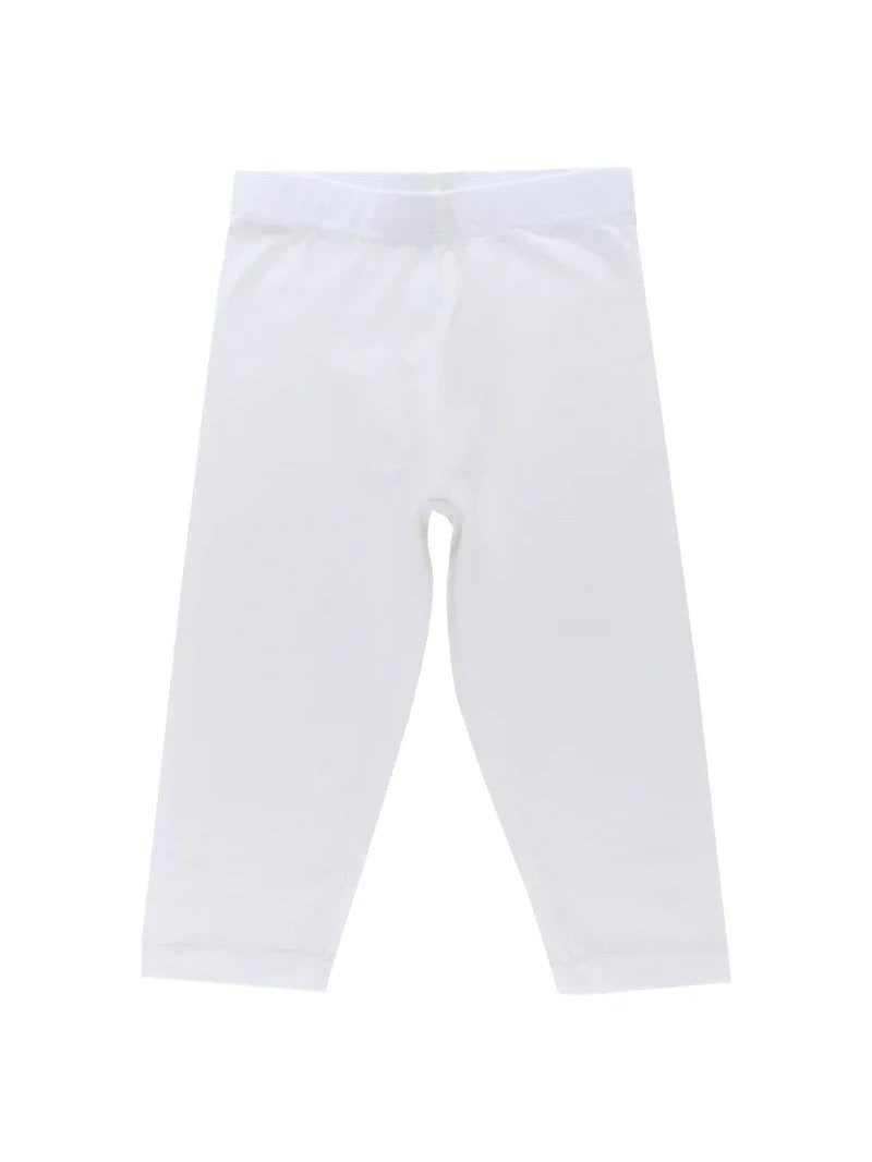 White kids innerwear leggings with comfortable elastic waistband, full length, plain design