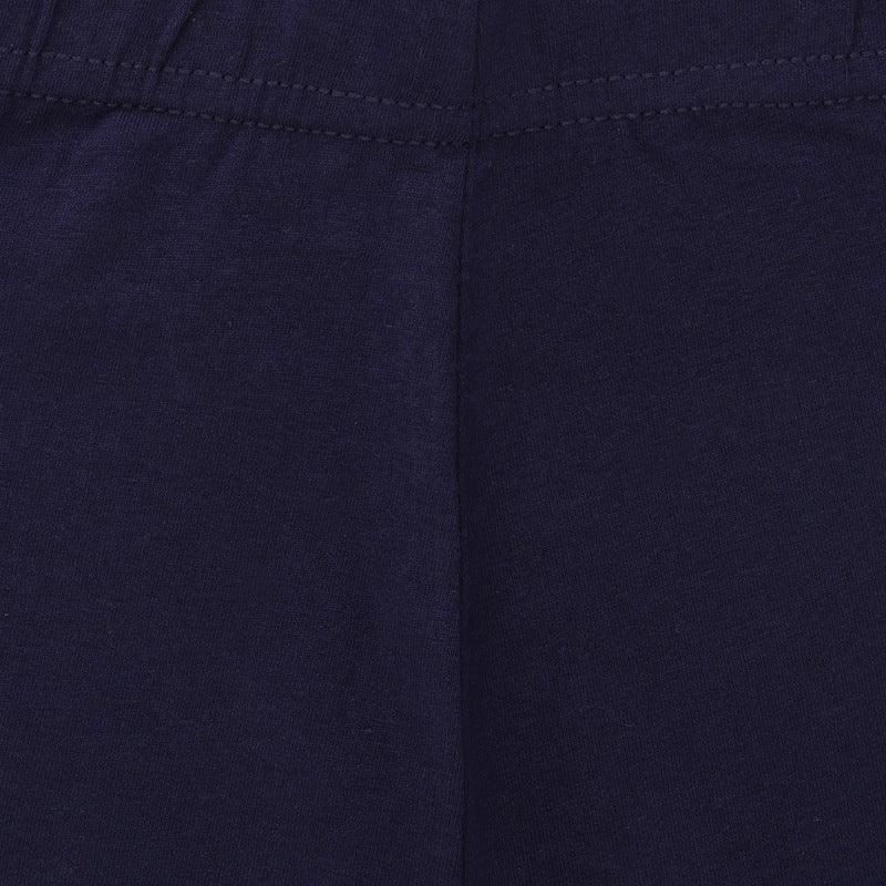 Close-up of navy blue kids innerwear fabric with elastic waistband detail