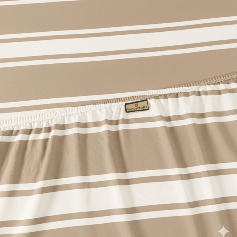 King Size Hosiery Fitted Bedsheet Striped Beige - Bodycare