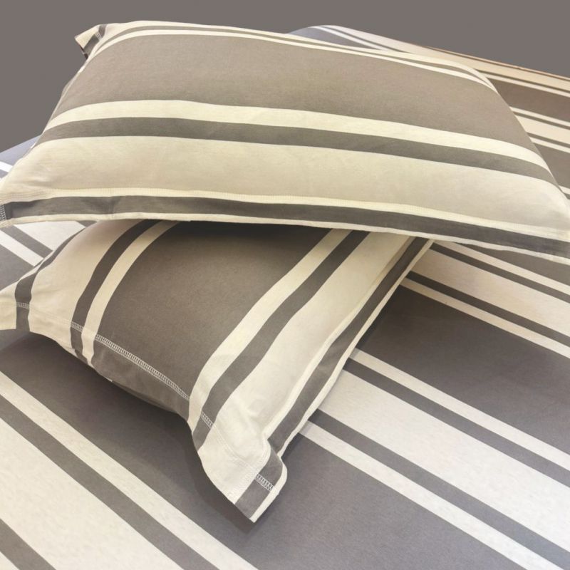 Bodycomfy 100% Cotton Hosiery King Size Fitted Bedsheet – Striped Design Grey