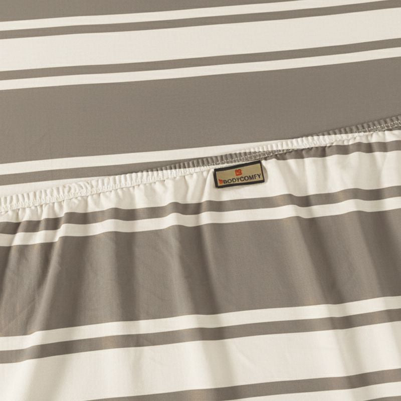 Bodycomfy 100% Cotton Hosiery King Size Fitted Bedsheet – Striped Design Grey
