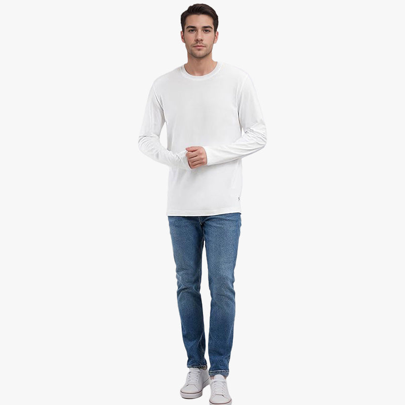 TESON by Bodycare Solid Mens Tshirt Round Neck Full Sleeves - White