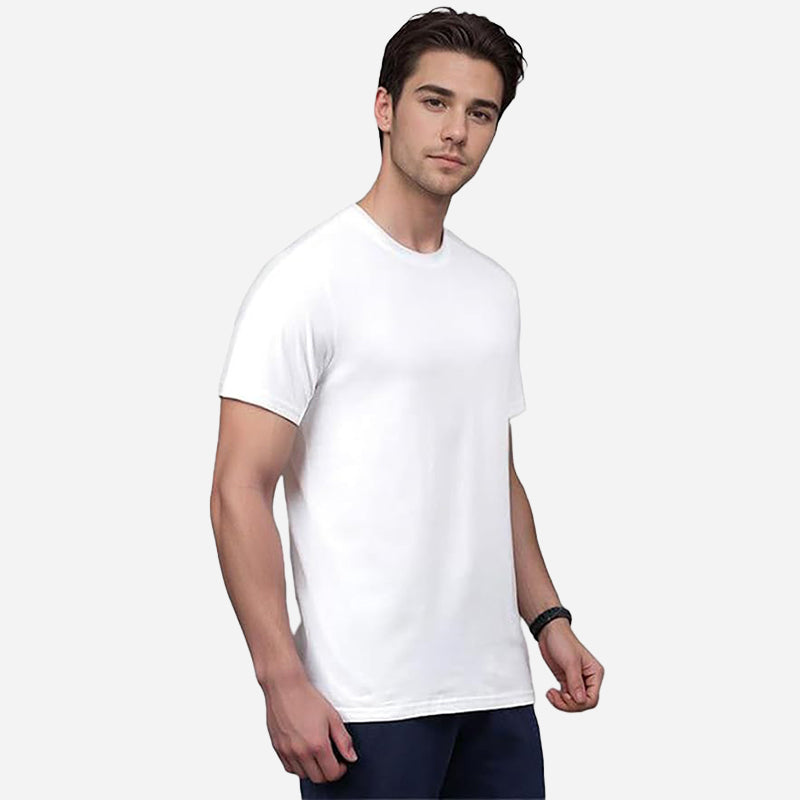 TESON Mens Tshirt Round Neck Half Sleeves - White