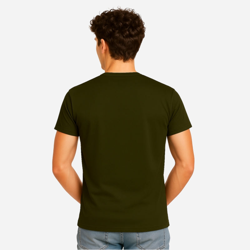 TESON Mens Tshirt Round Neck Half Sleeves - Olive