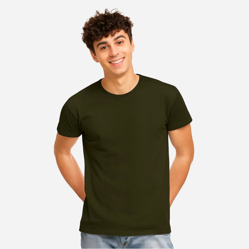 TESON Mens Tshirt Round Neck Half Sleeves - Olive