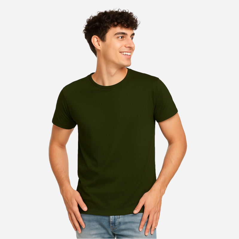 TESON Mens Tshirt Round Neck Half Sleeves - Olive
