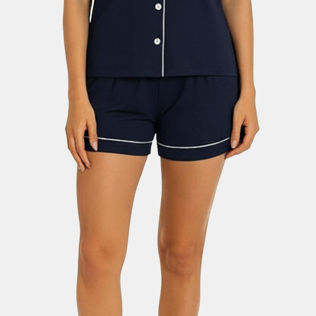 Women Front Button Shorts Solid Night Suit Navy - Bodycare