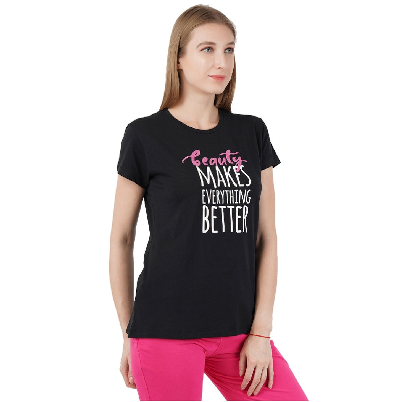 Proteens Women Tshirt Round Neck Half Sleeves Solid