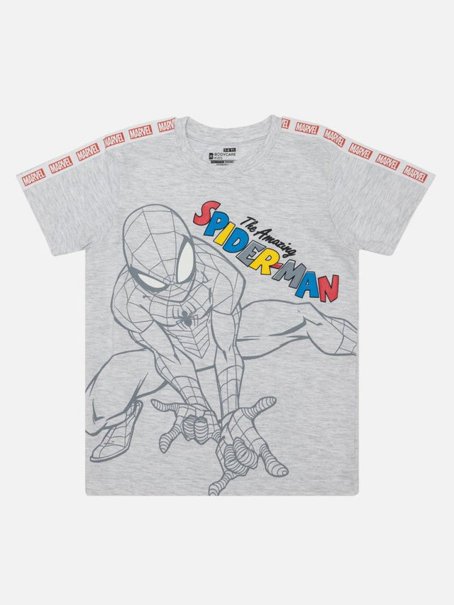 Boys Spiderman 100% Cotton Half Sleeve T-Shirt with Round Neck and Graphic Print for Comfortable Casual Wear