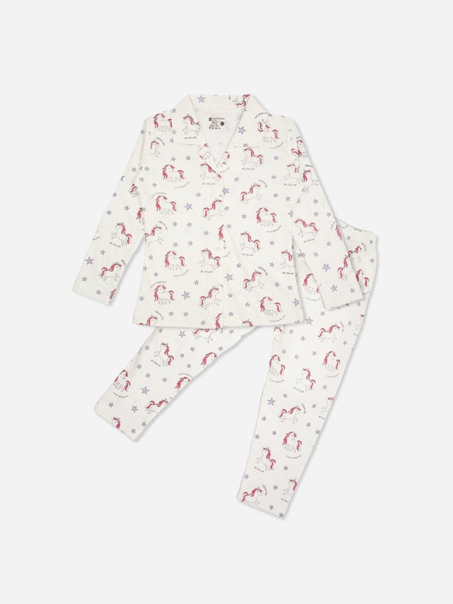 Girls 100% Cotton Full Sleeve Night Suit with Round Neck, Pockets and Top-Bottom Set for Comfortable Sleepwear