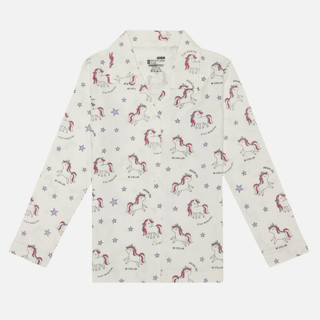 Girls 100% Cotton Full Sleeve Night Suit with Round Neck, Pockets and Top-Bottom Set for Comfortable Sleepwear