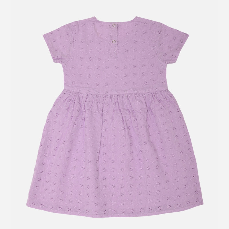 Girls Round Neck Half Sleeve Frock with Soft Cotton Fabric and Delicate Lace Details for Parties and Casual Wear
