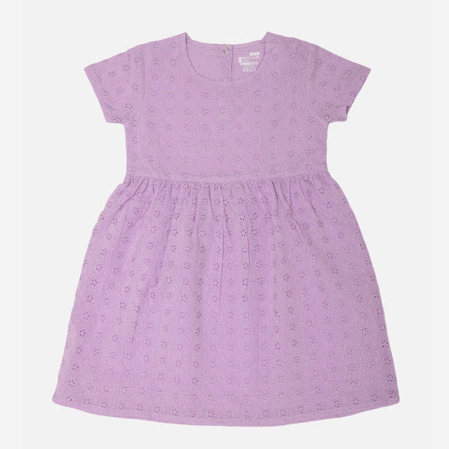 Girls Round Neck Half Sleeve Frock with Soft Cotton Fabric and Delicate Lace Details for Parties and Casual Wear