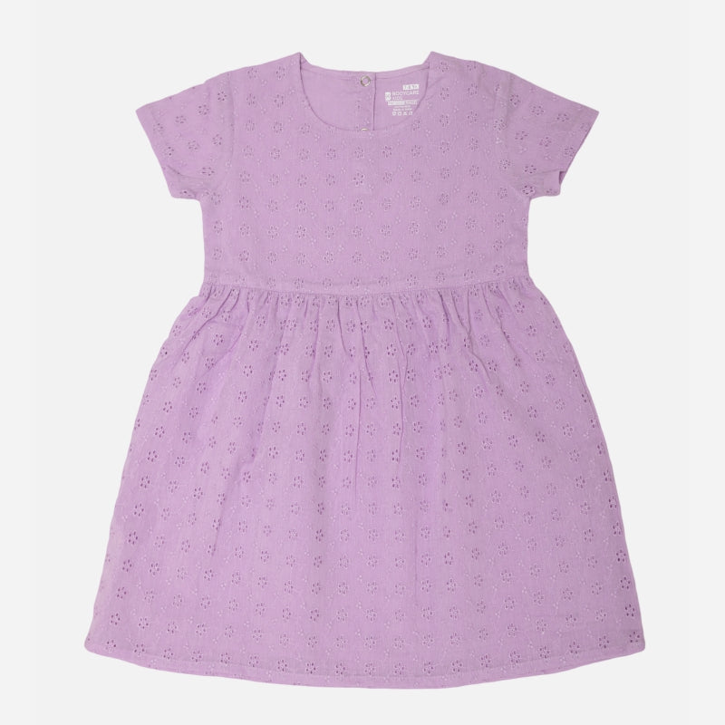 Girls Round Neck Half Sleeve Frock with Soft Cotton Fabric and Delicate Lace Details for Parties and Casual Wear