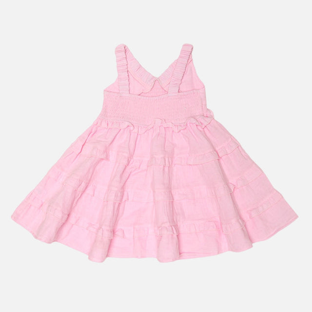 Girls Round Neck Half Sleeve Frock with Soft Breathable Cotton and Ruffled Design for Parties, Playdates and Everyday Wear