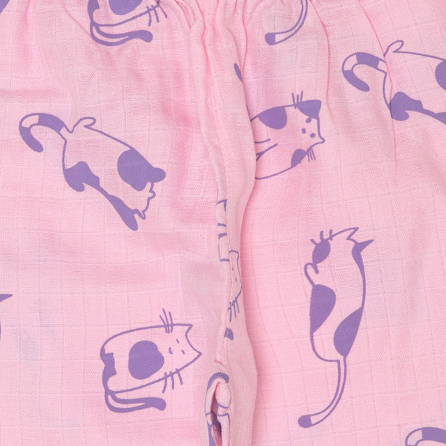Girls Half Sleeve Night Suit with Round Neck, Pockets and Top-Bottom Set for Sleepwear and Lounge Comfort