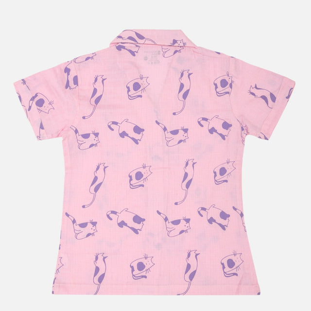 Girls Half Sleeve Night Suit with Round Neck, Pockets and Top-Bottom Set for Sleepwear and Lounge Comfort
