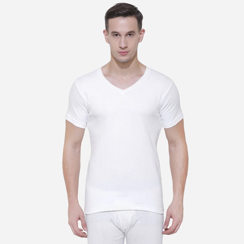 Quilt Bodycare Antibacterial Thermal Men Top V Neck Half Sleeves Solid