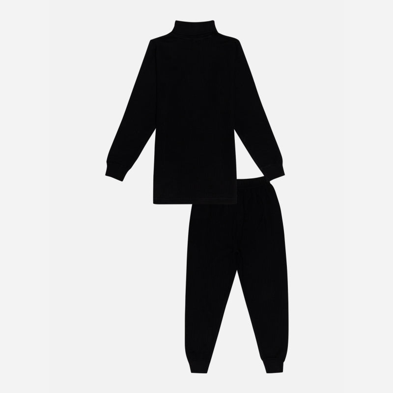 Bodycare Thermal Unisex Sets High Neck Full Sleeves Solid Black
