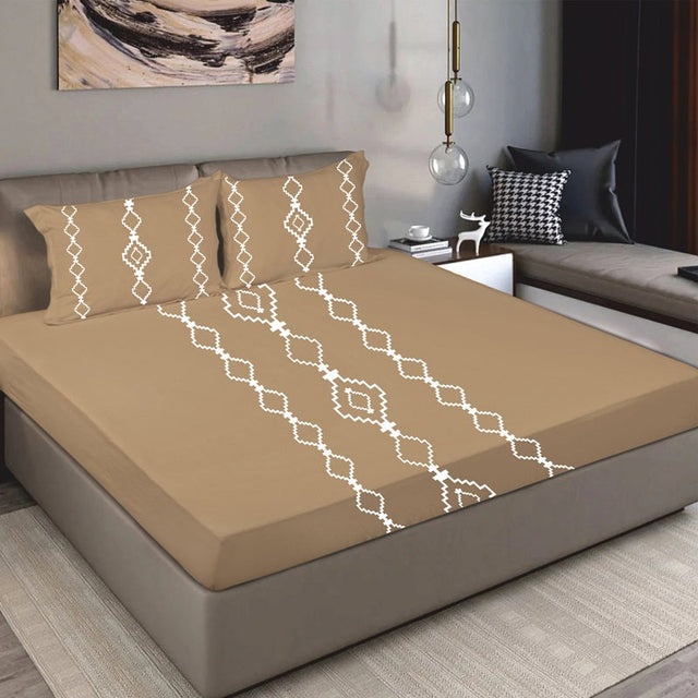 King Size Cotton Bedsheet Burgundy Geometric - Bodycare
