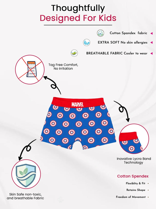 Boys 100% Cotton Trunk with Lycra Waistband for Everyday Innerwear Comfort and Regular Use - Pack of 6