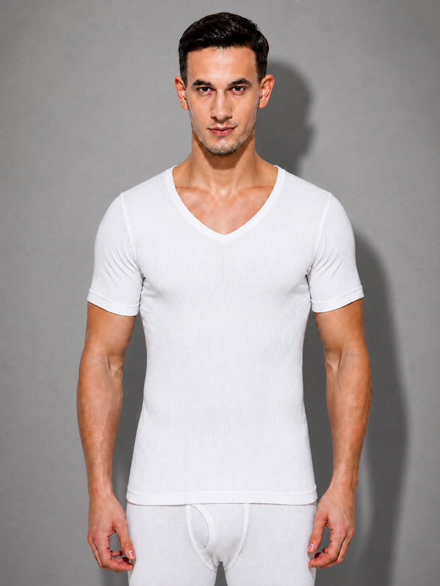Men Antibacterial Thermal Top with V Neck and Half Sleeves for Winter Base Layering and Cold-Weather Comfort Essentials