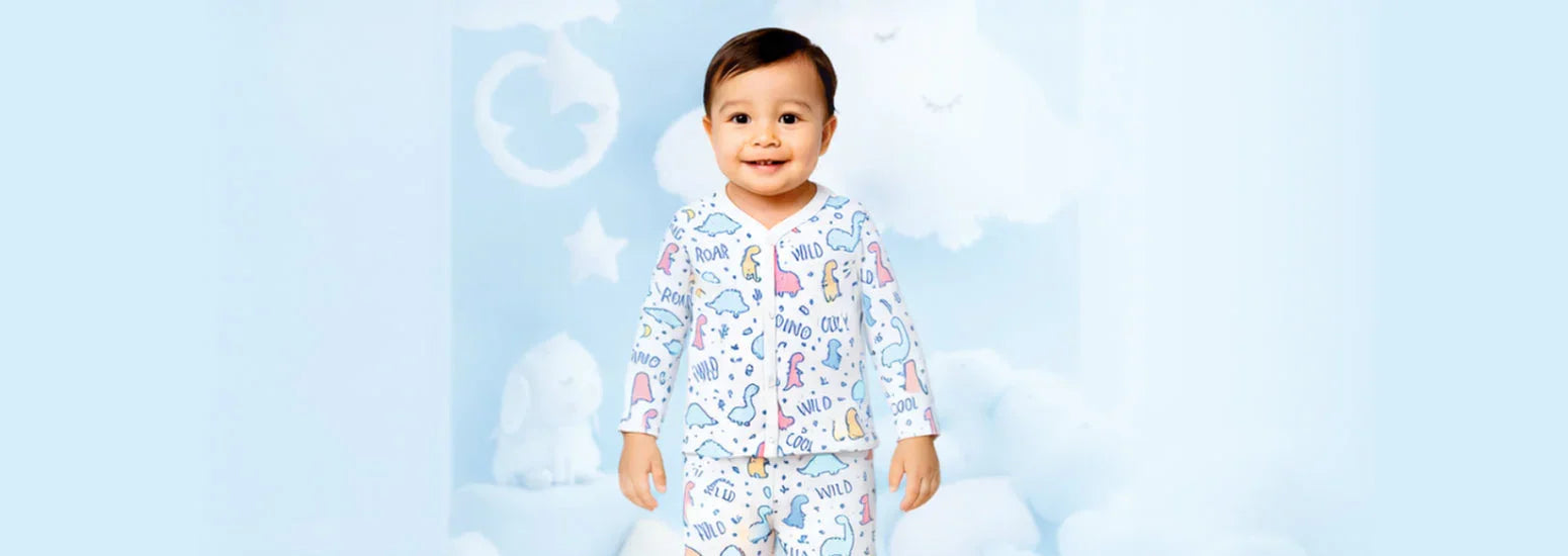 Baby wearing front-open winter clothing set, designed for easy dressing and comfort