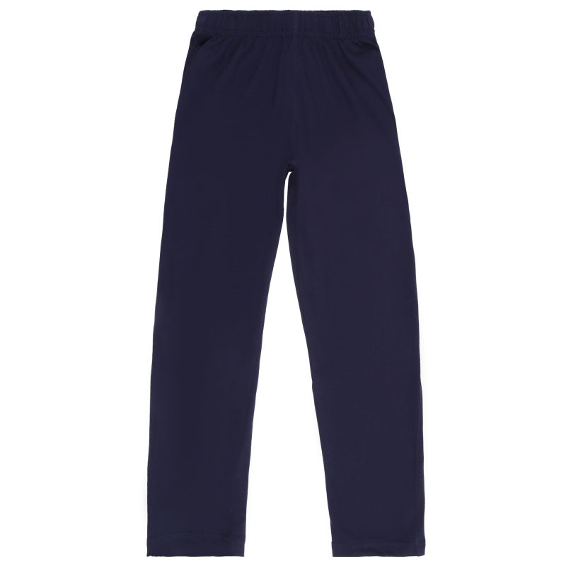 Navy blue kids thermal leggings with elastic waistband, full length, soft cotton blend