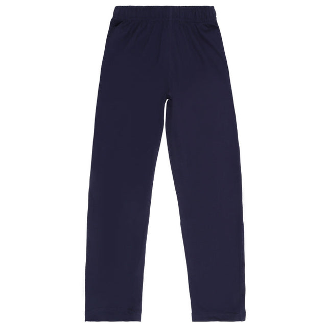 Navy blue kids thermal leggings with elastic waistband, full length, soft cotton blend
