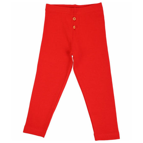 Bright red kids leggings with two front buttons, soft cotton, full length