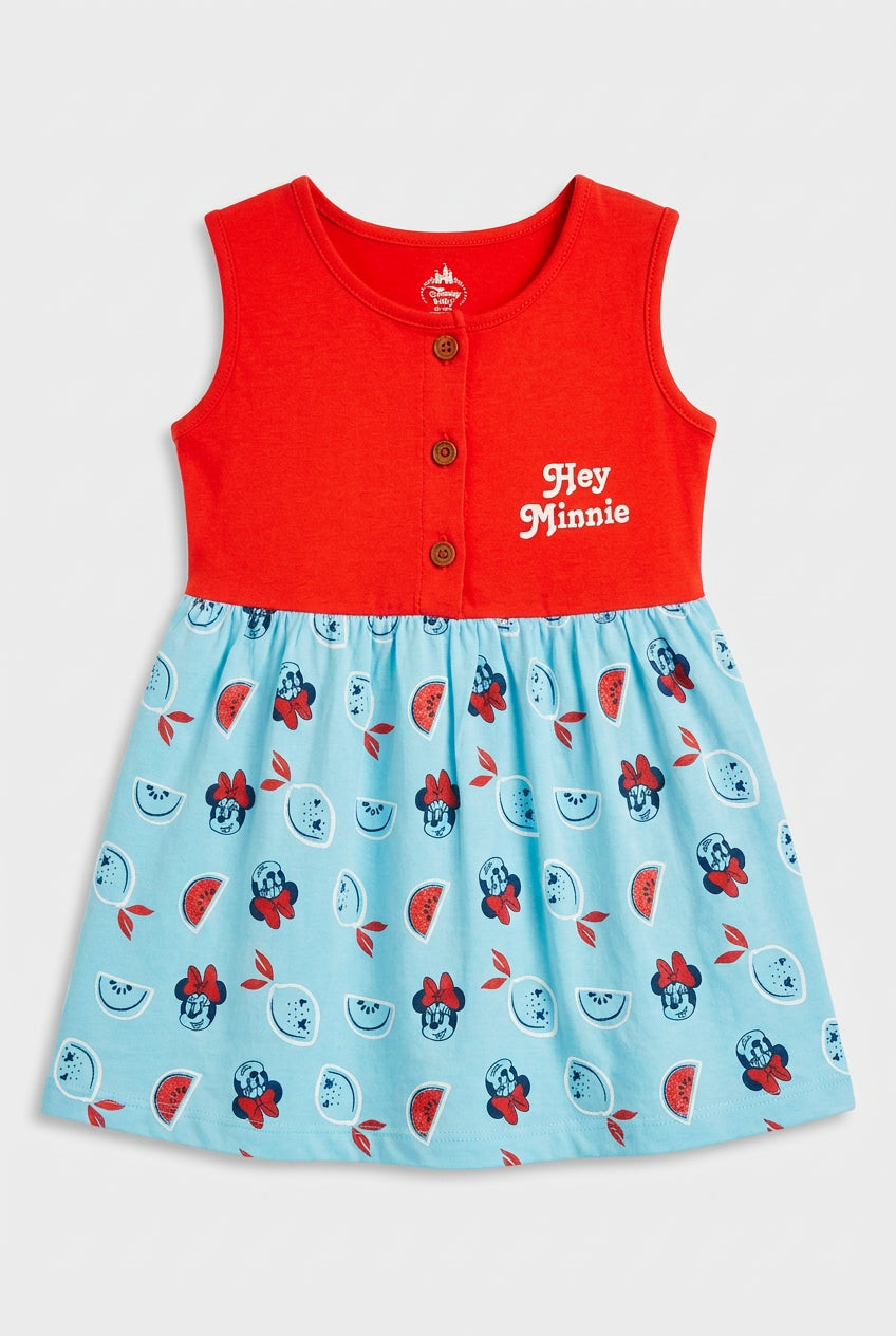 Baby Girls Minnie & Friends Cotton Frock with Ultra Soft Breathable Fabric, Skin-Friendly Regular Fit and Casual Babywear Comfort - Pack of 1