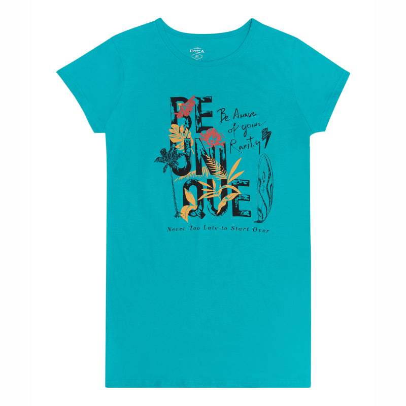Women Cotton Printed Long T-Shirt with Round Neck, Half Sleeves and Regular Fit for Casual Wear Comfort