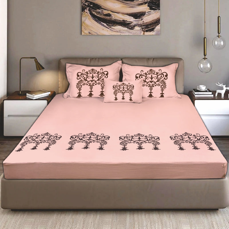 Bodycomfy 100% Cotton Hosiery King Size Fitted Bedsheet – Motif Panel Print