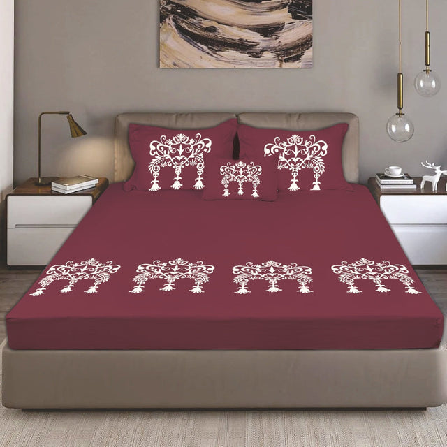King Size Cotton Bedsheet Brown Ornamental Print - Bodycare