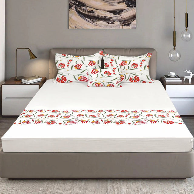 King Size Cotton Bedsheet Modern Floral White - Bodycare
