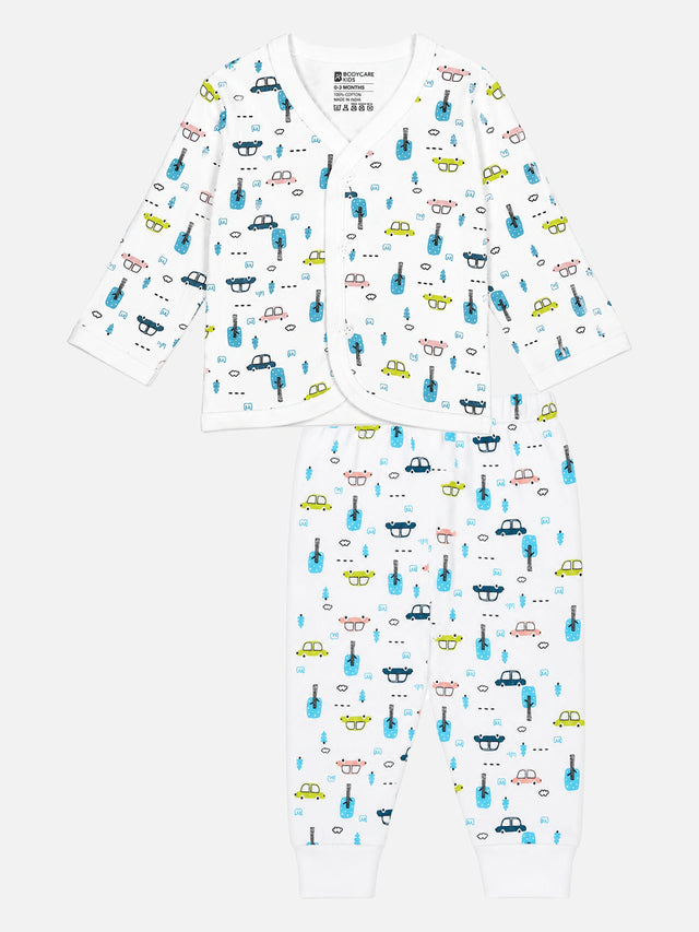 Unisex Thermal Top and Bottom Set with Front Open Full Sleeves Design for Winter Comfort and Easy Dressing - Pack of 1