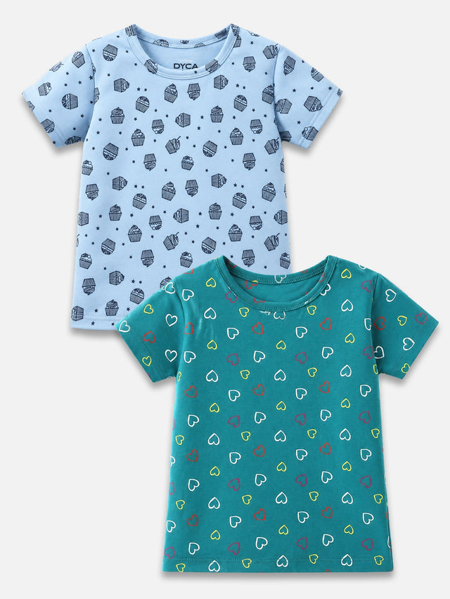 Girls 100% Cotton T-Shirt Round Neck Half Sleeves Pack of 2