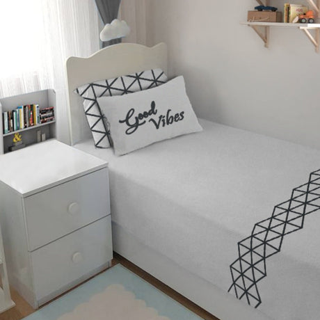 Single Cotton Fitted Bedsheet Arabic Blue