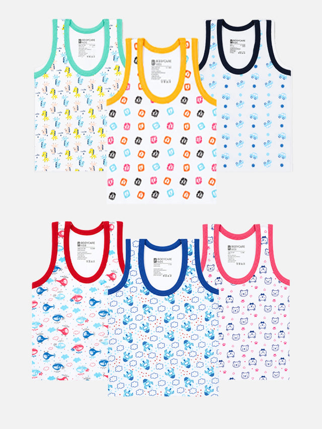 Baby Boys Round Neck Vest with Sleeveless Design for Comfortable Innerwear Use and Everyday Essentials - Pack of 6