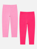 Girls Solid Cotton Leggings with Regular Casual Fit, Comfortable Stretch Feel and Easy Movement - Pack of 2
