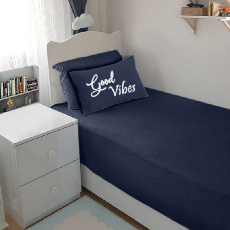 Single Cotton Fitted Bedsheet Solid Arabic Blue - Bodycare