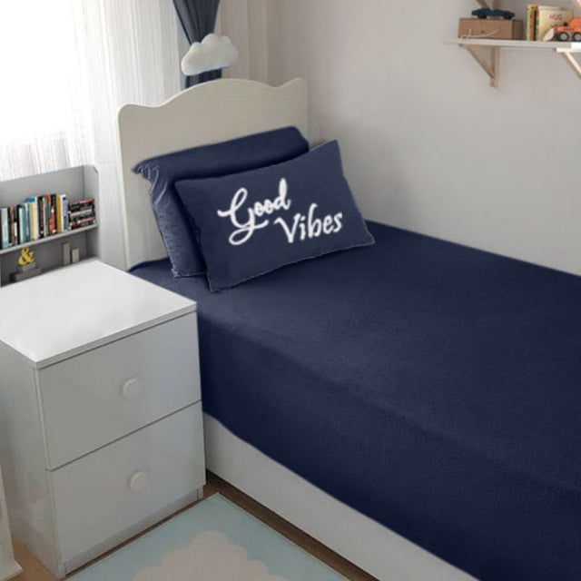Single Cotton Fitted Bedsheet Solid Arabic Blue - Bodycare
