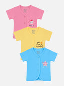 Baby Girls Cotton Innerwear Vest Front Open Round Neck Half Sleeves Sleeveless Prinated for Everyday Innerwear Comfort, Easy Layering and Regular Use - Pack of 3