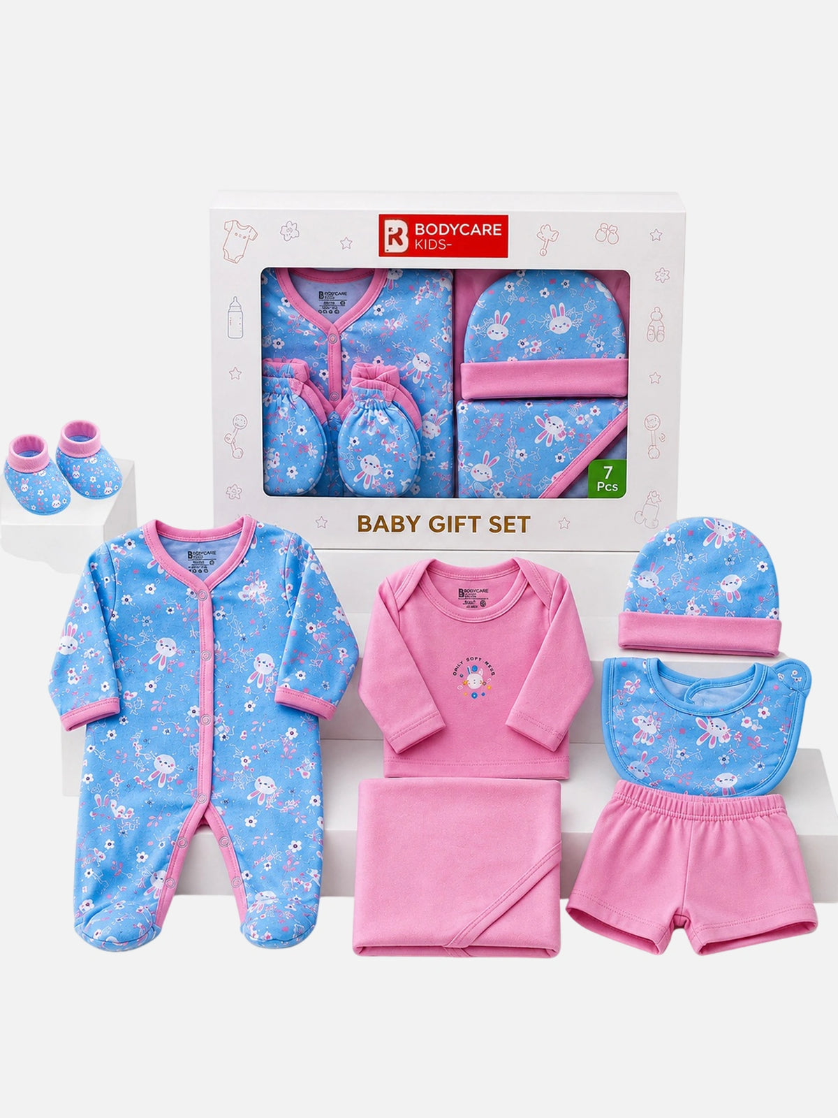 Baby Gift Set for Everyday Baby Care, Coordinated Essentials, Gentle Use and Practical Wardrobe Pairing - Pack of 7