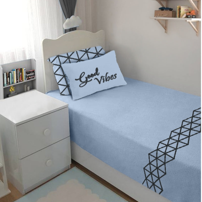 Single Cotton Fitted Bedsheet Arabic Blue - Bodycare